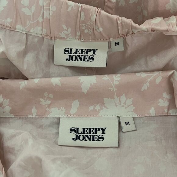 Sleepy Jones Pajama Set Blush Pink White Floral Marina Wallpaper Loungewear - Picture 8 of 10